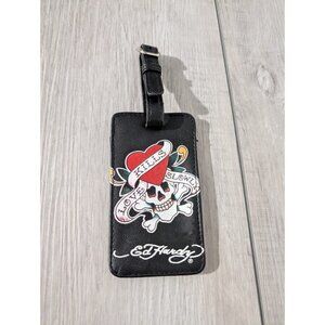 Ed HARDY Luggage Tag  Skull-Love Kills Slowly black leather